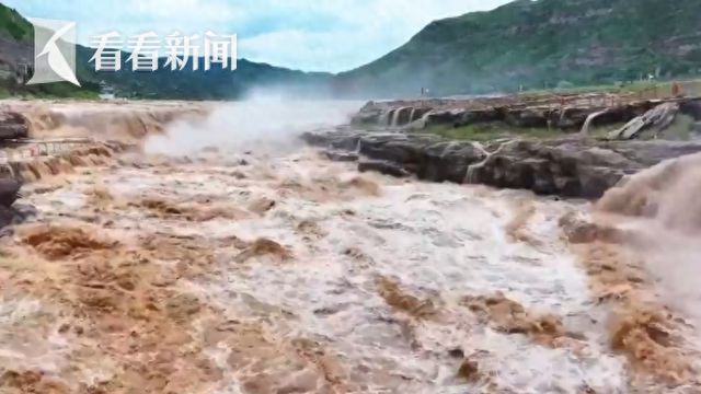 陕西壶口瀑布洪峰过境 现水岸齐平景观